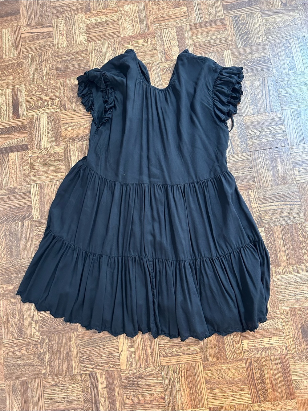 Tiered Ruffle Sleeve Dress - Black